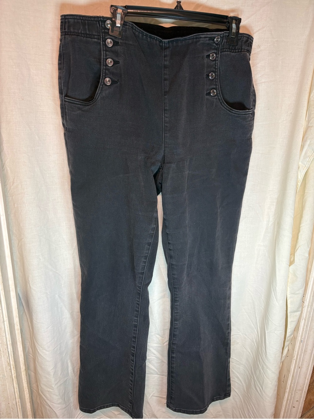 DG2 Diane Gilman Pull On Stretch Jeans Black Button Pockets Womens LT